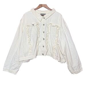 Kate & Mallory Women Size 3X Cream Ruffle Trim Cropped Denim Jacket 63301EV